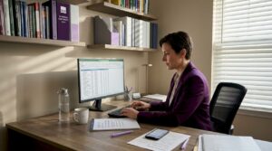 Person reviewing federal contract leads at desk