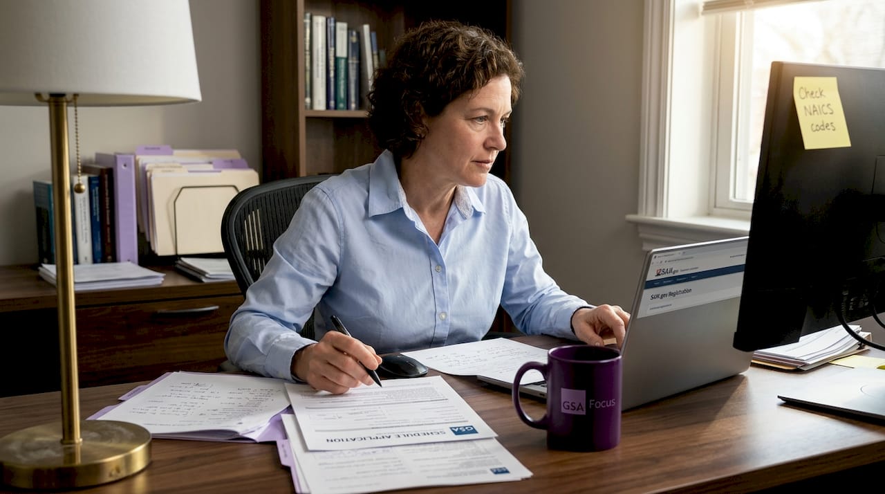 Business owner reviewing GSA Schedule application