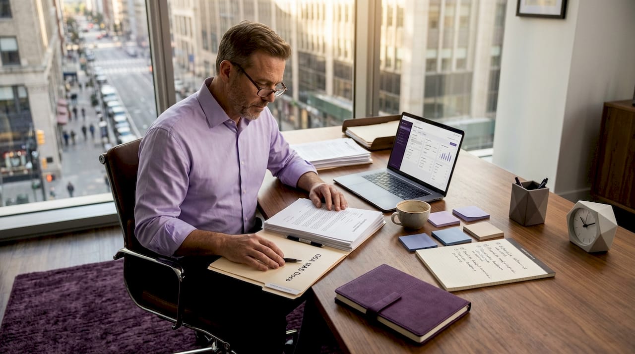 Business owner reviewing GSA onboarding paperwork