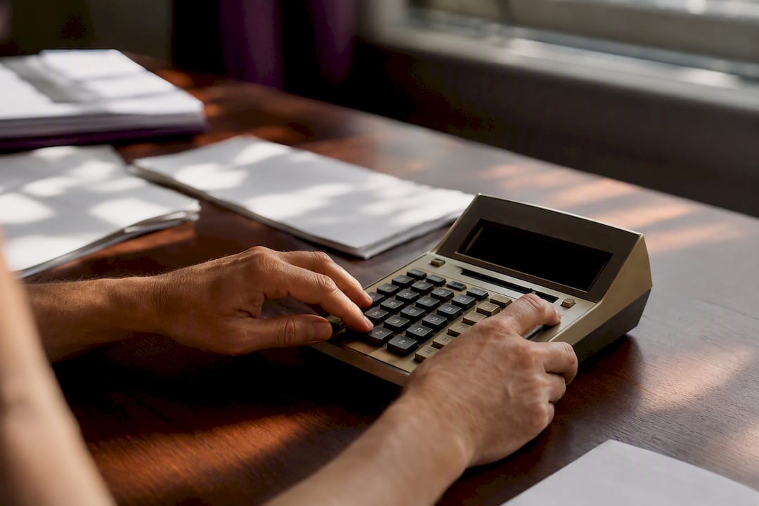 Hands using calculator during contract pricing