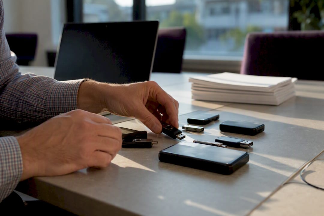 Hands organizing digital storage for pricing documents