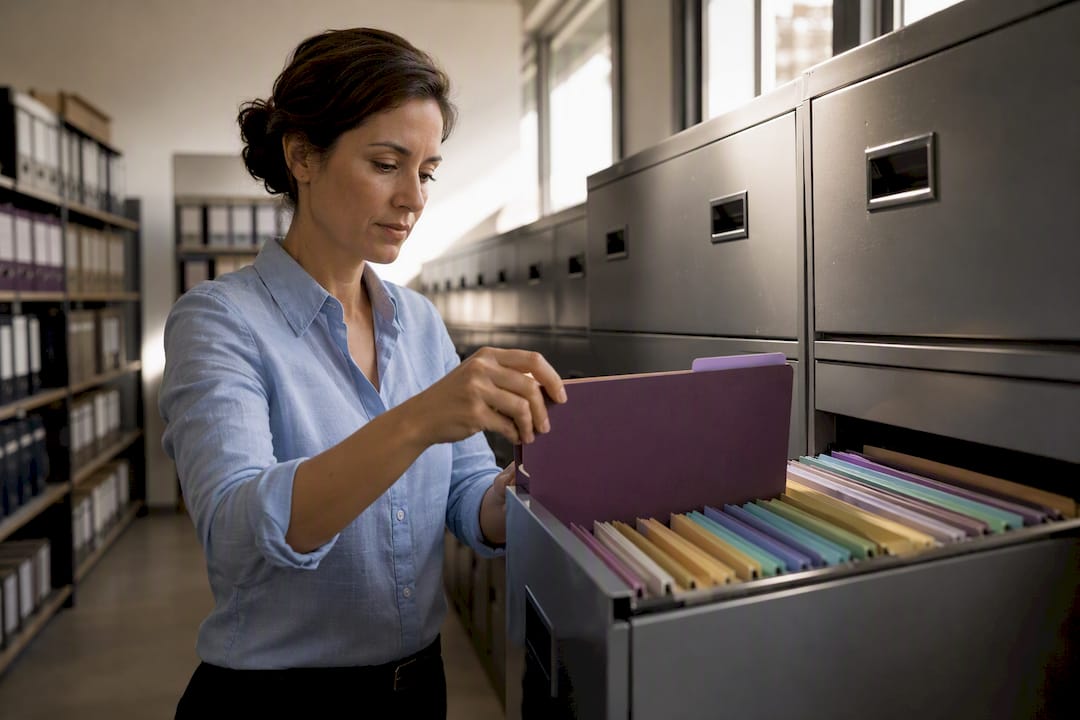 Organized contract records being filed