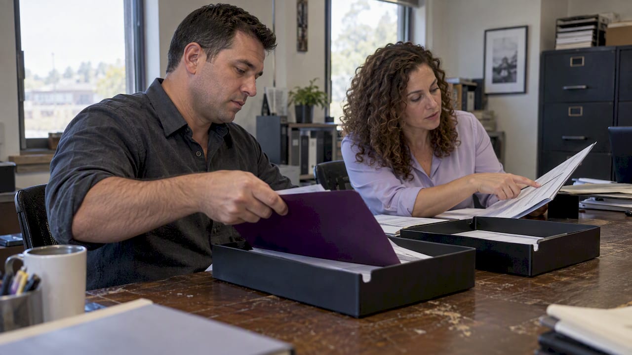 Contractors sorting a bid decision packet